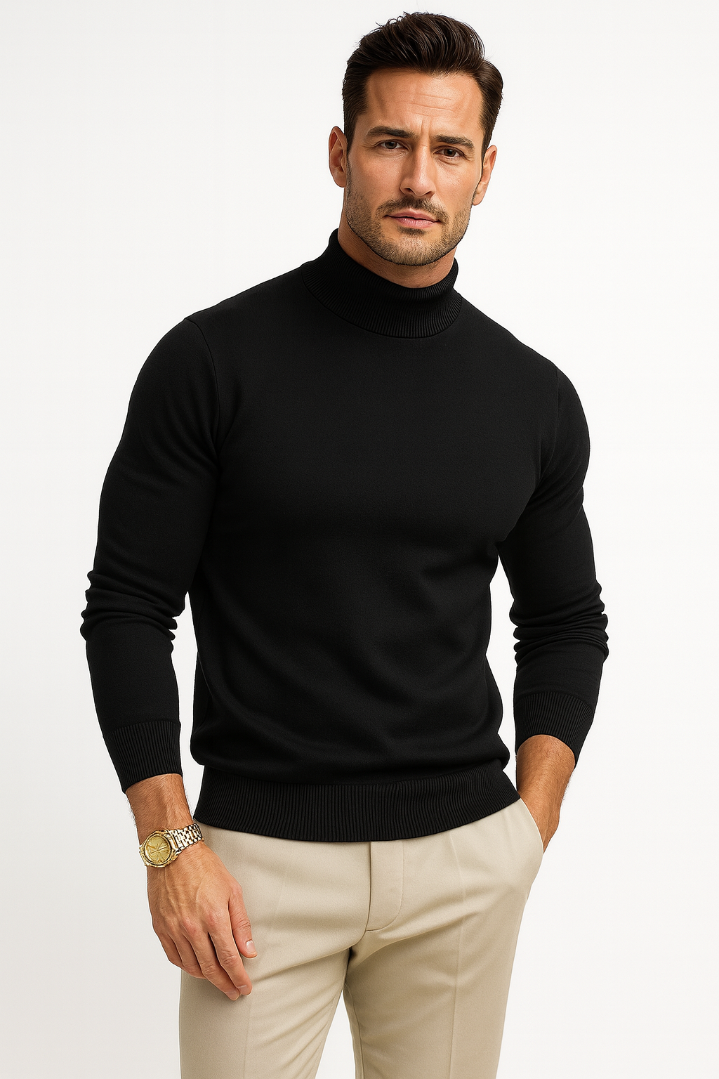Leonardo Men's Turtleneck Sweater – Soft Knit Slim Fit Smart Casual Pullover