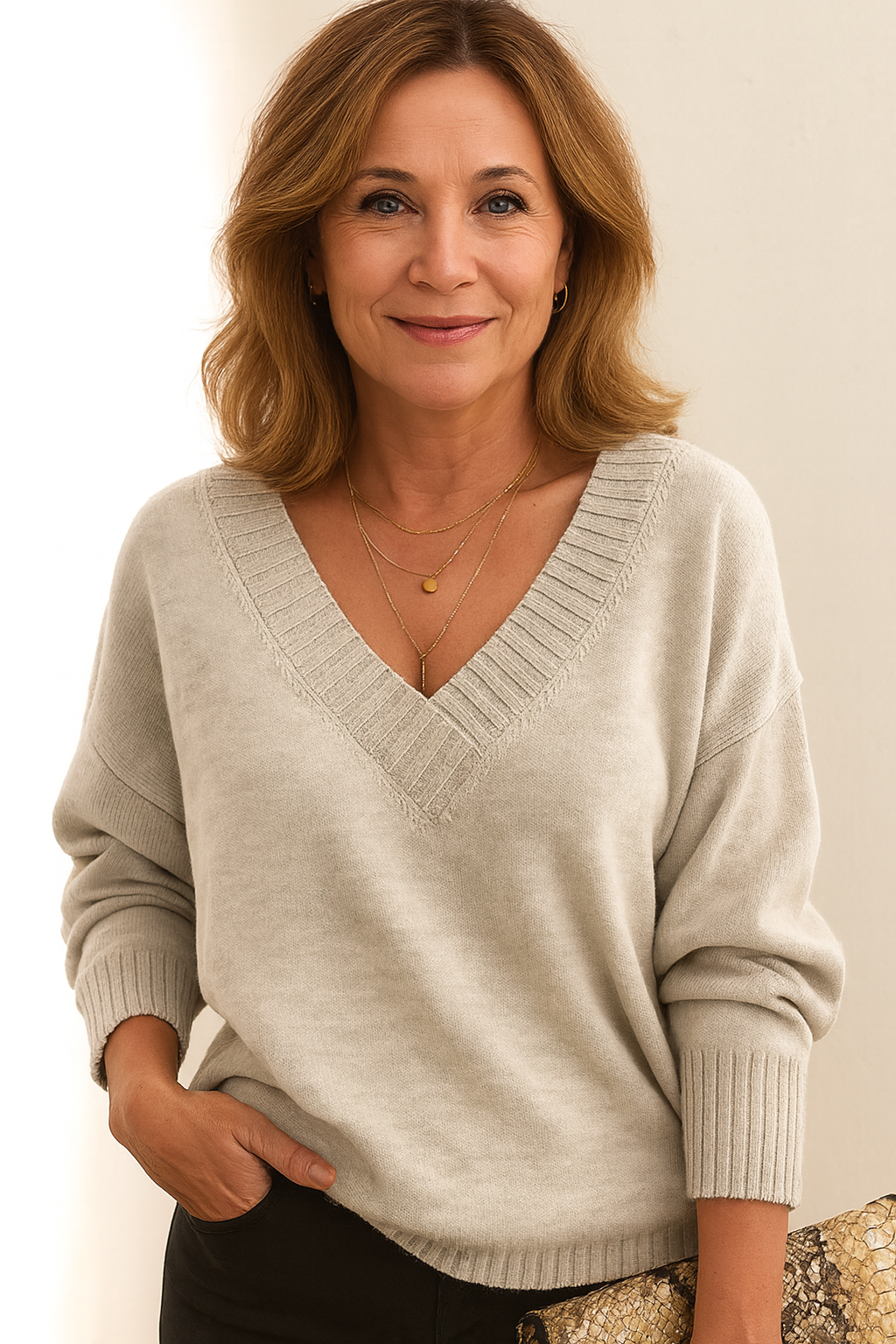 Zeyann Women's Cashmere Sweater – V-Neck Regular Fit Luxury Knit Pullover