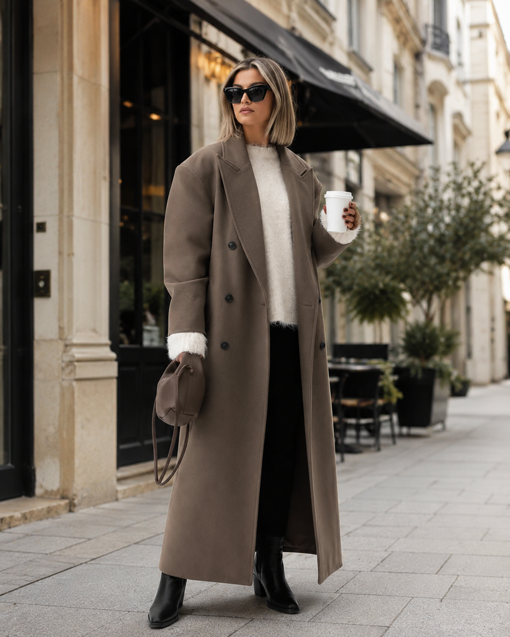 Claudia Women's Oversized Coat – Double-Breasted Structured Winter Overcoat
