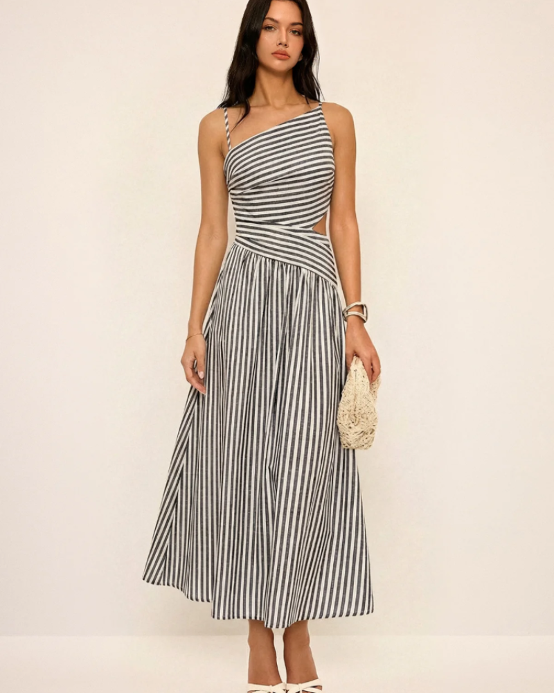 Lucia Women’s Maxi Dress – Sleeveless Asymmetrical Neck Dress with Hidden Zipper