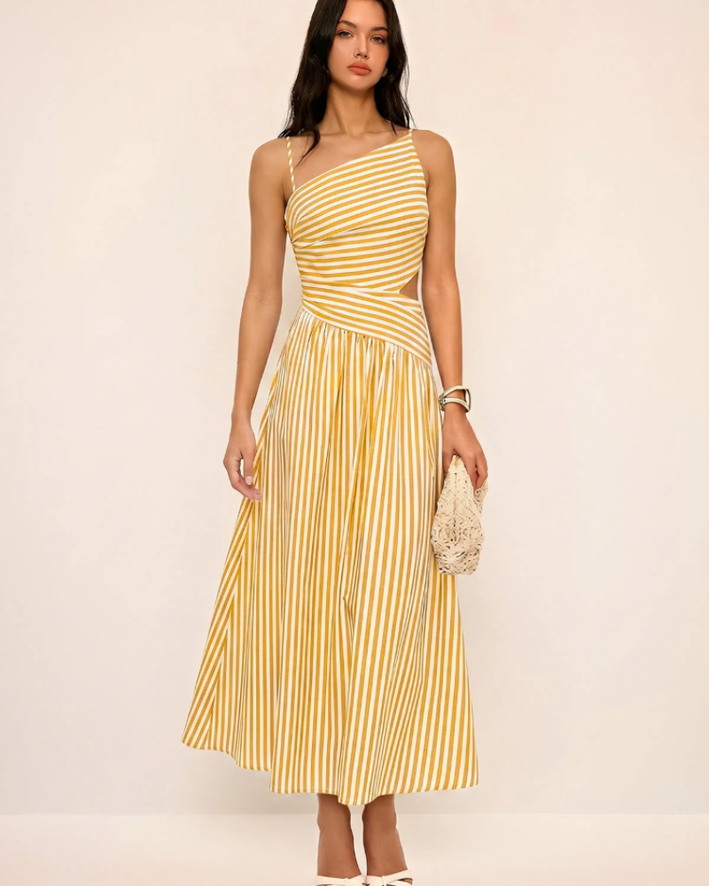 Lucia Women’s Maxi Dress – Sleeveless Asymmetrical Neck Dress with Hidden Zipper