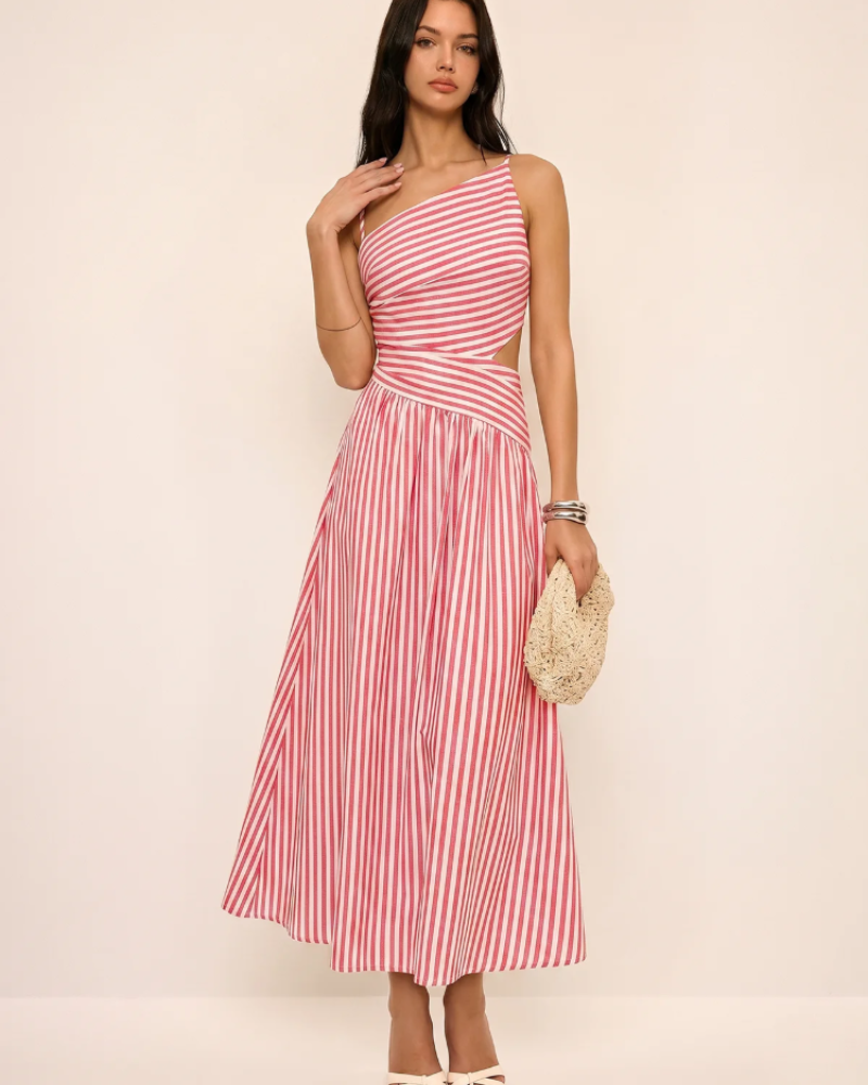 Lucia Women’s Maxi Dress – Sleeveless Asymmetrical Neck Dress with Hidden Zipper