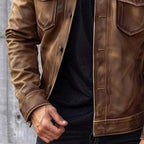 Pierre Men's Vintage Leather Jacket – Classic Collar One-Button Dress Coat