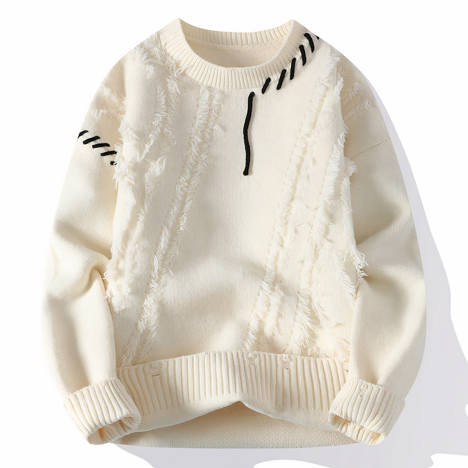 Dave Men's Patchwork Sweater – Warm Casual Winter Knit Pullover