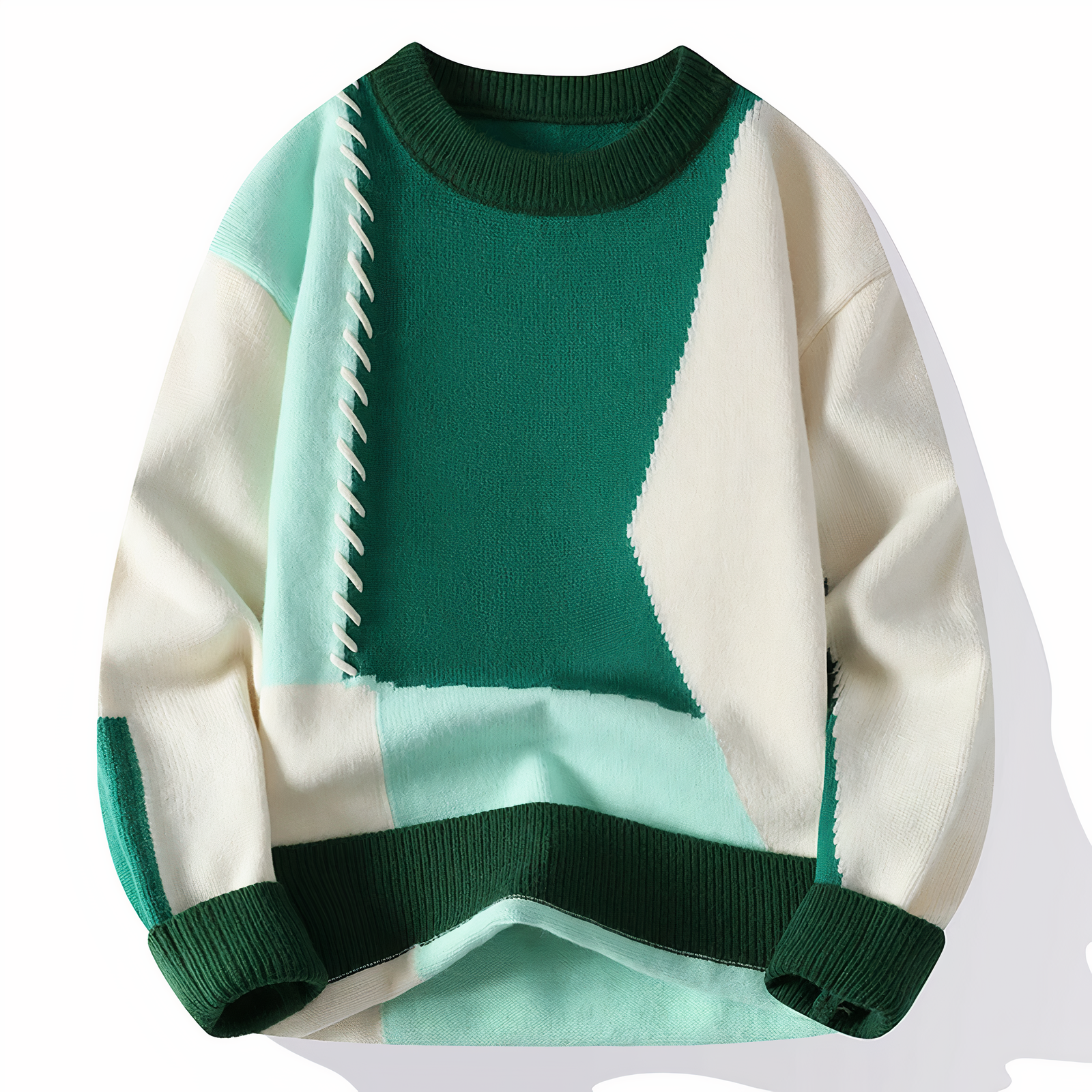 Dave Men's Patchwork Sweater – Warm Casual Winter Knit Pullover