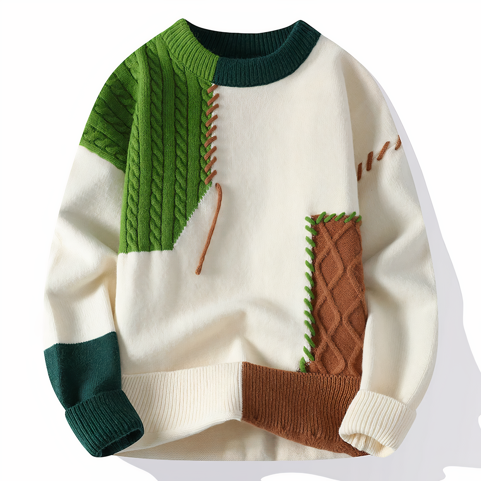 Dave Men's Patchwork Sweater – Warm Casual Winter Knit Pullover