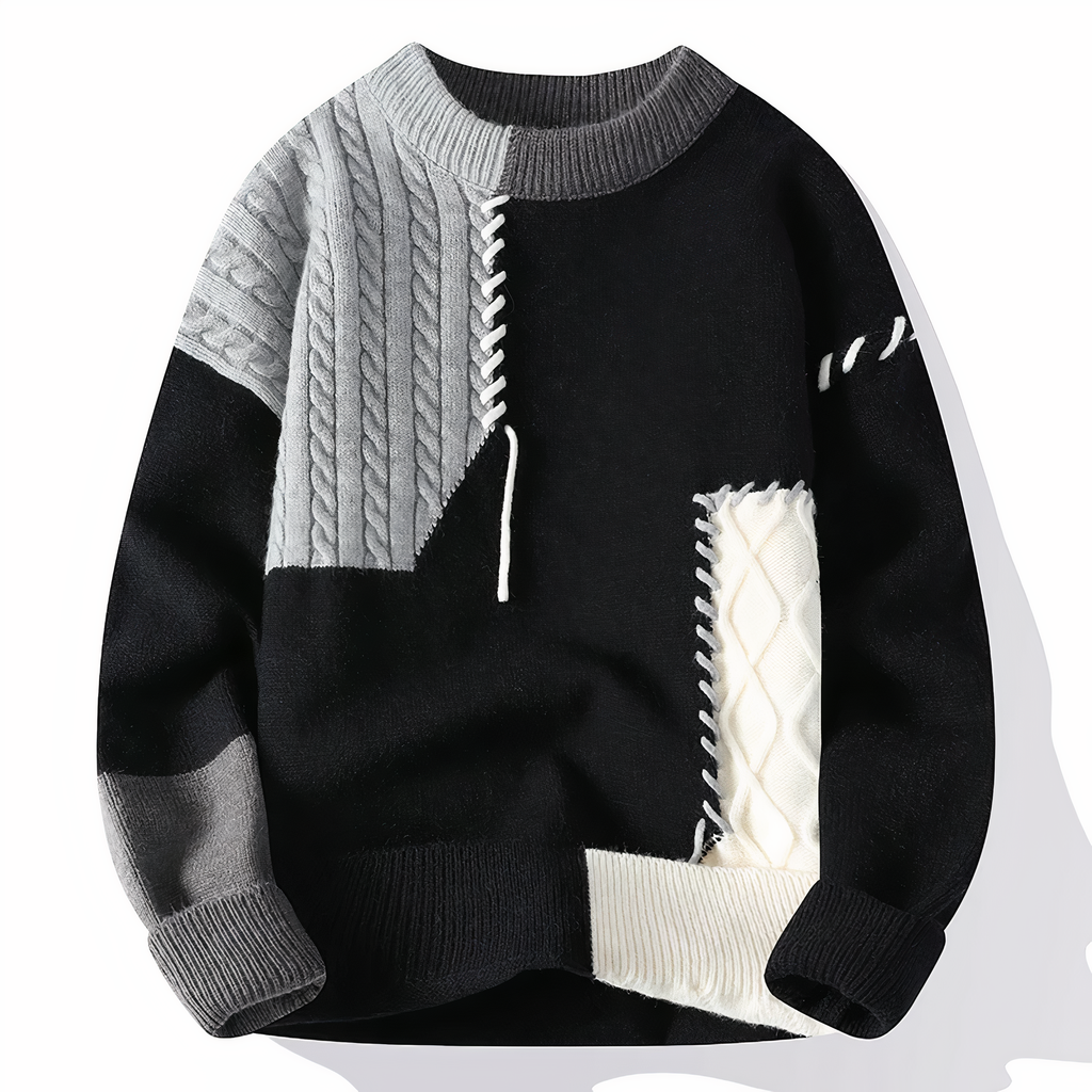 Dave Men's Patchwork Sweater – Warm Casual Winter Knit Pullover