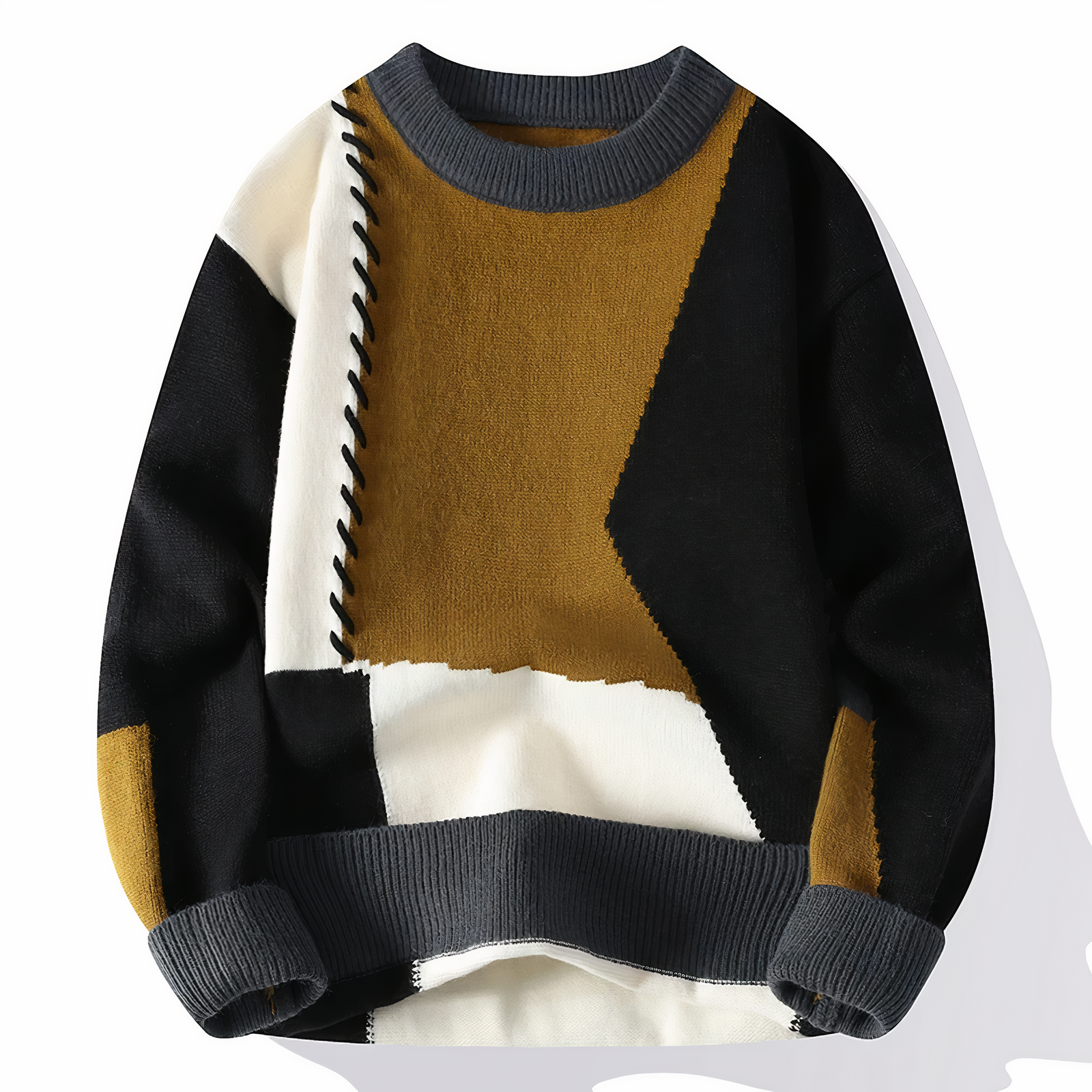 Dave Men's Patchwork Sweater – Warm Casual Winter Knit Pullover