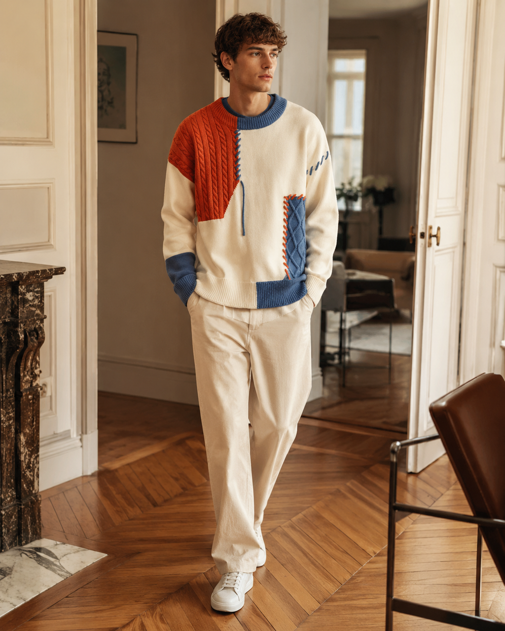 Dave Men's Patchwork Sweater – Warm Casual Winter Knit Pullover