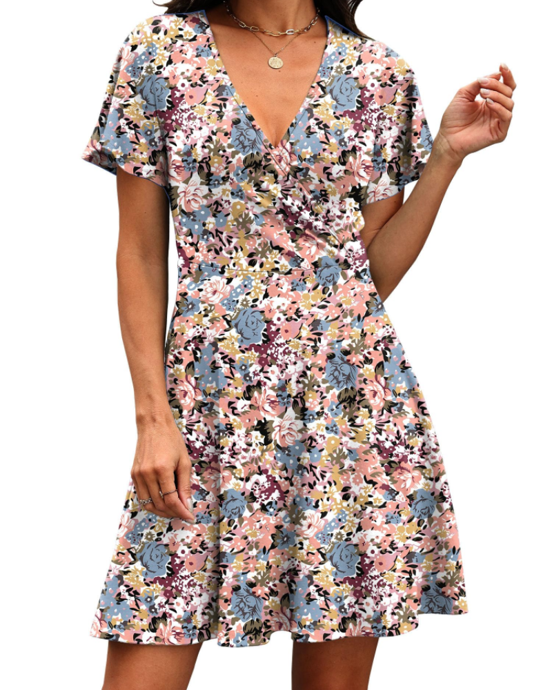 Isabelle Women’s Wrap V-Neck Dress – Ruffle Sleeve A-Line Summer Dress