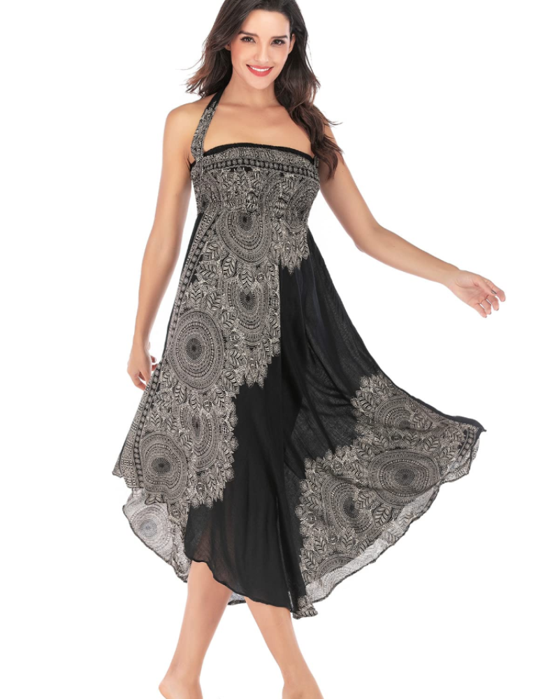 Sienna Women’s Boho Maxi Dress – 2-in-1 Halter A-Line Viscose Dress