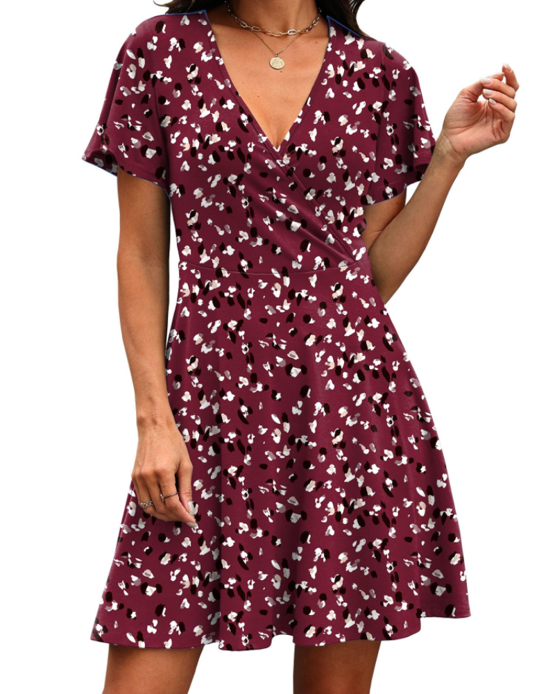 Isabelle Women’s Wrap V-Neck Dress – Ruffle Sleeve A-Line Summer Dress
