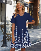 Freya Women’s A-Line Summer Dress – V-Neck Ruffle Sleeve Tunic Dress with Pockets