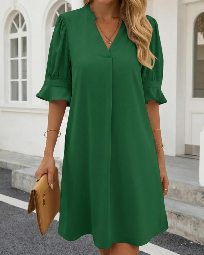 Isabella Women’s V-Neck Midi Dress – Ruffle Sleeve Loose Summer Dress