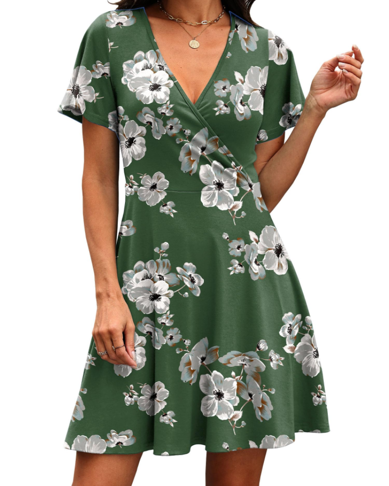 Isabelle Women’s Wrap V-Neck Dress – Ruffle Sleeve A-Line Summer Dress