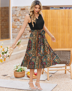 Amelia Women’s Sleeveless Midi Dress – V-Neck Belted Sundress with Pockets