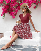 Mila Women’s V-Neck A-Line Dress – Ruffle Sleeve Fit & Flare Dress with Pockets