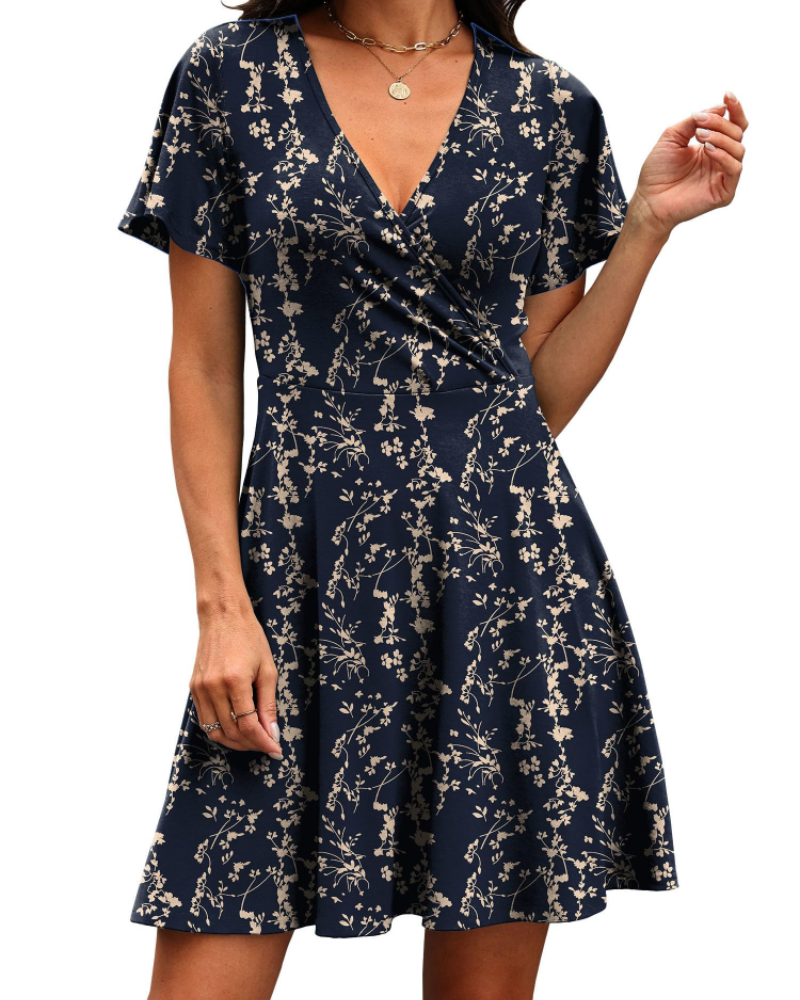 Isabelle Women’s Wrap V-Neck Dress – Ruffle Sleeve A-Line Summer Dress