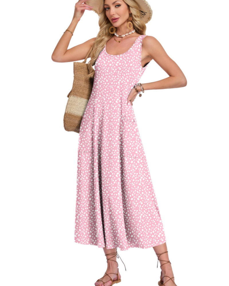 Naomi Women’s Sleeveless Maxi Dress – U-Neck A-Line Summer Dress with Pockets