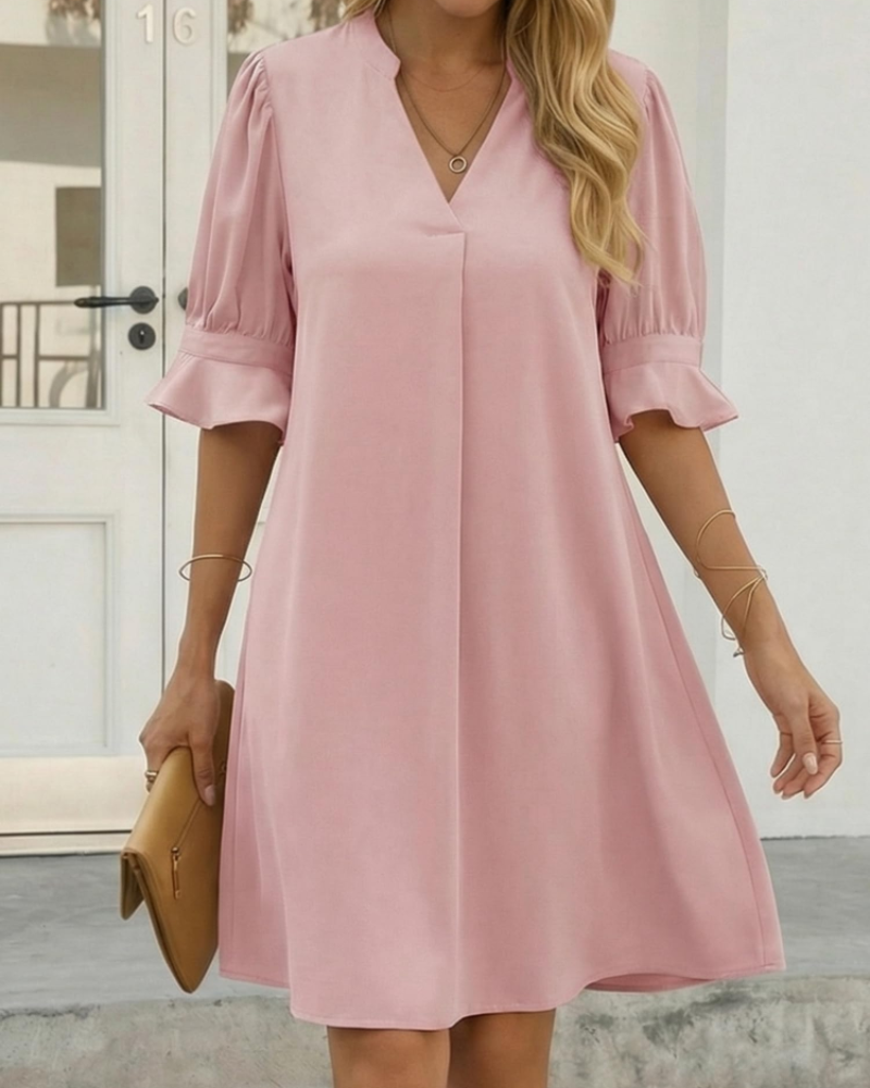 Isabella Women’s V-Neck Midi Dress – Ruffle Sleeve Loose Summer Dress
