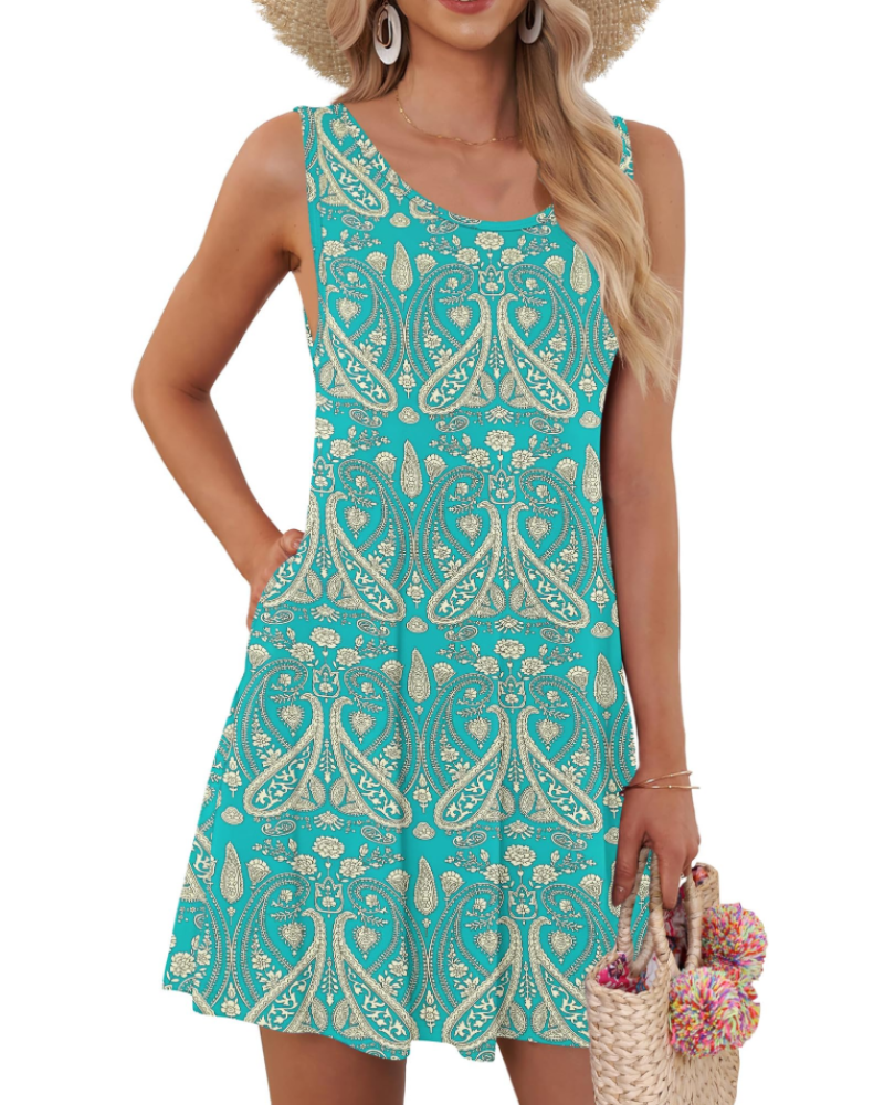 Avery Women’s Floral Tank Dress – Sleeveless Swing Dress with Pockets