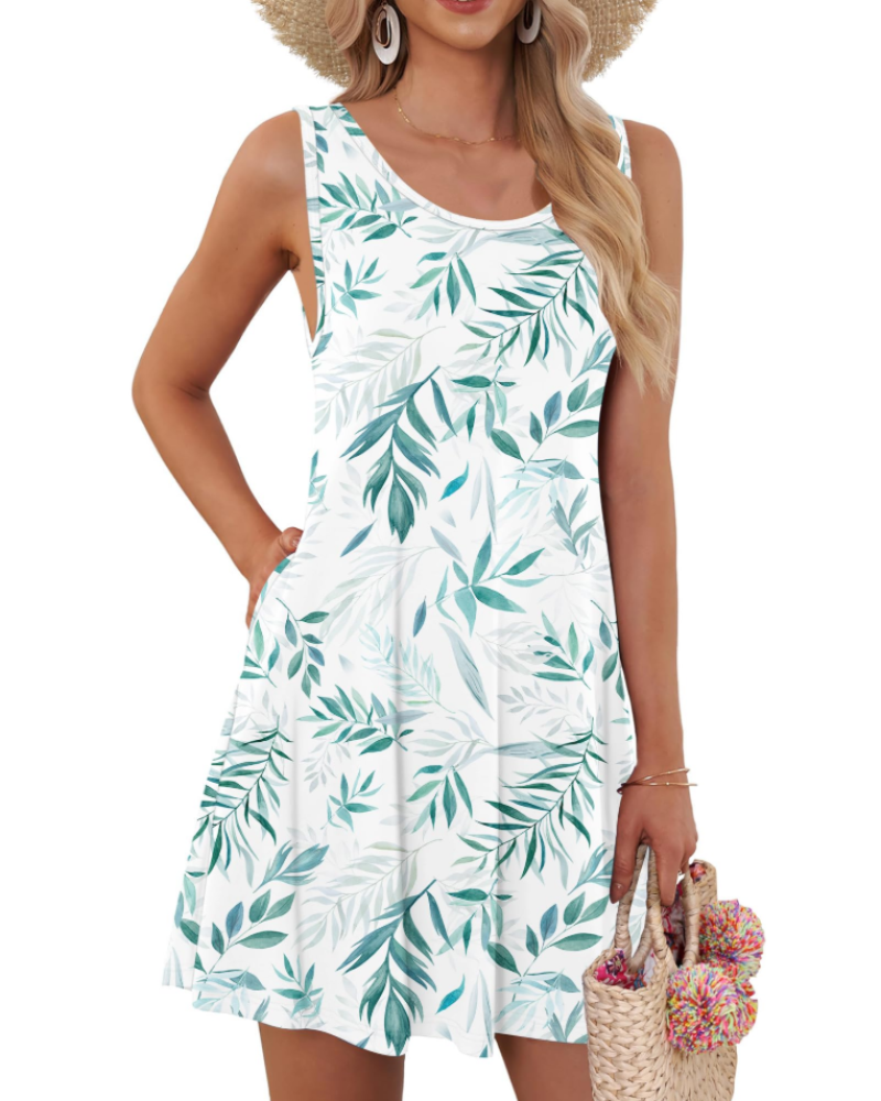 Avery Women’s Floral Tank Dress – Sleeveless Swing Dress with Pockets