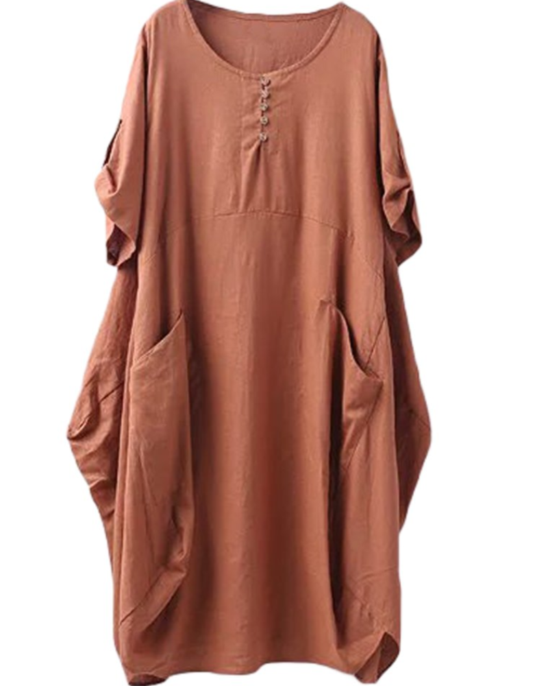 Daphne Women's T-Shirt Dress – Linen-Blend Tunic with Large Pockets