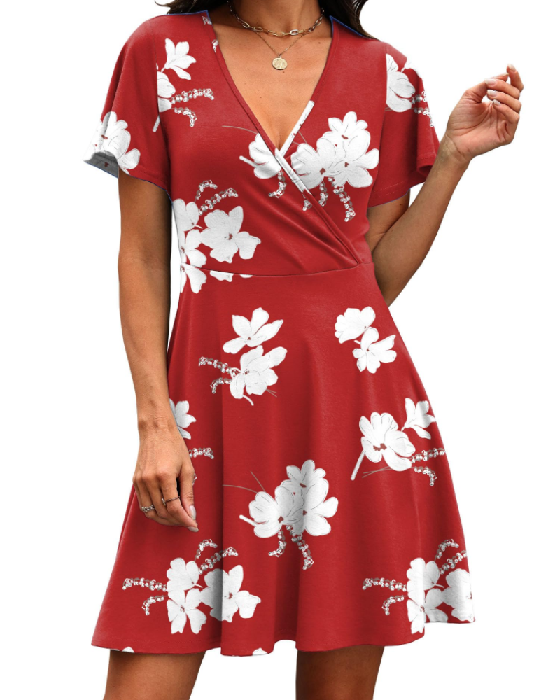 Isabelle Women’s Wrap V-Neck Dress – Ruffle Sleeve A-Line Summer Dress