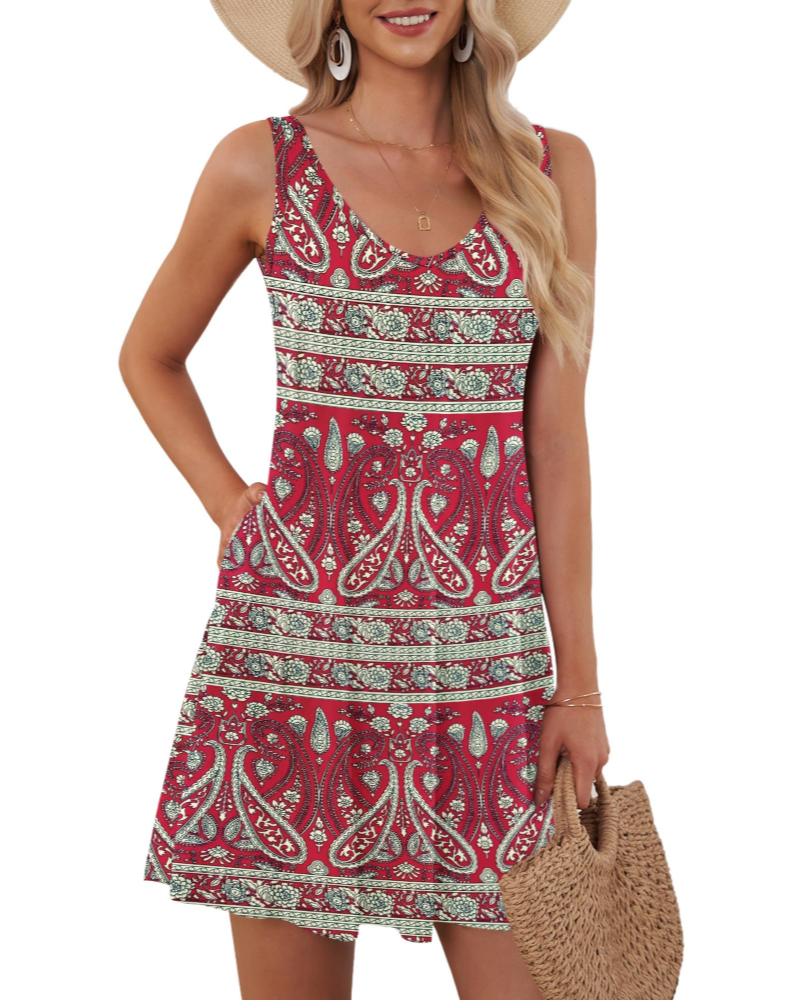 Grace Women’s V-Neck Tank Dress – A-Line Sleeveless Summer Dress with Pockets