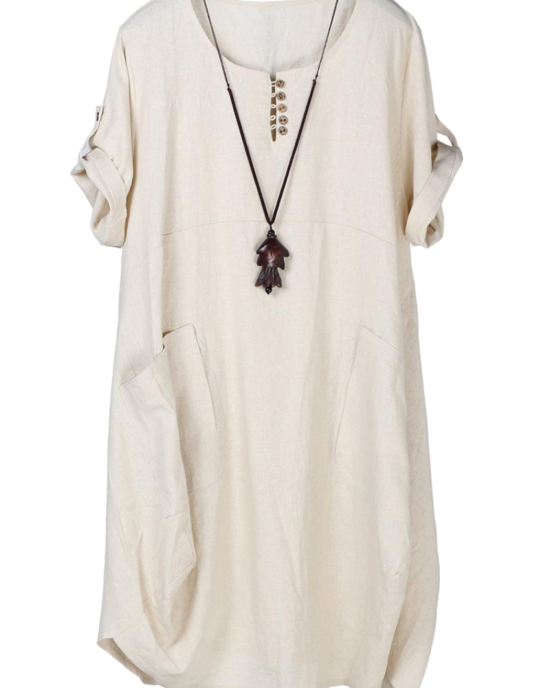 Daphne Women's T-Shirt Dress – Linen-Blend Tunic with Large Pockets