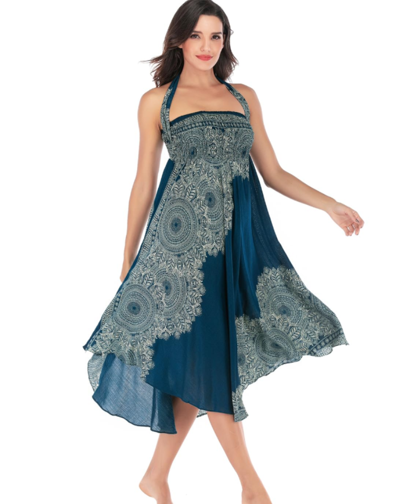 Sienna Women’s Boho Maxi Dress – 2-in-1 Halter A-Line Viscose Dress