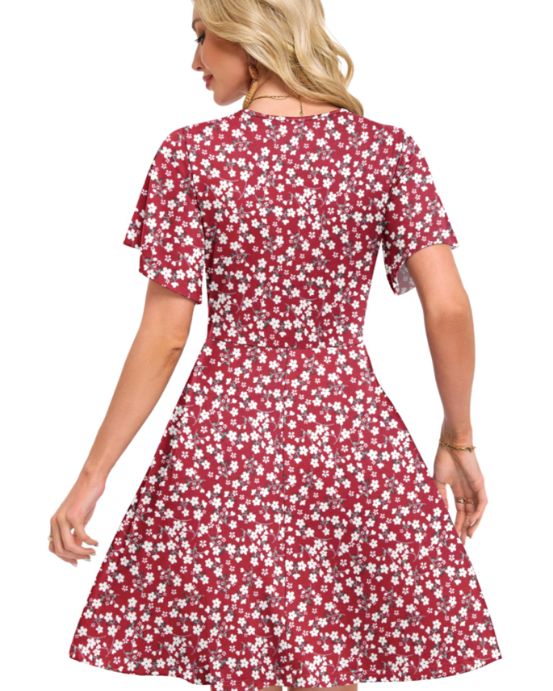 Ariana Women’s Wrap Dress – Ruffle Sleeve Knee-Length Summer Dress with Pockets