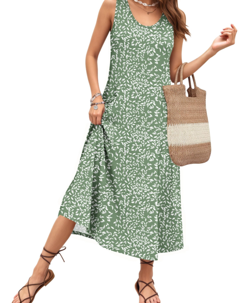 Naomi Women’s Sleeveless Maxi Dress – U-Neck A-Line Summer Dress with Pockets