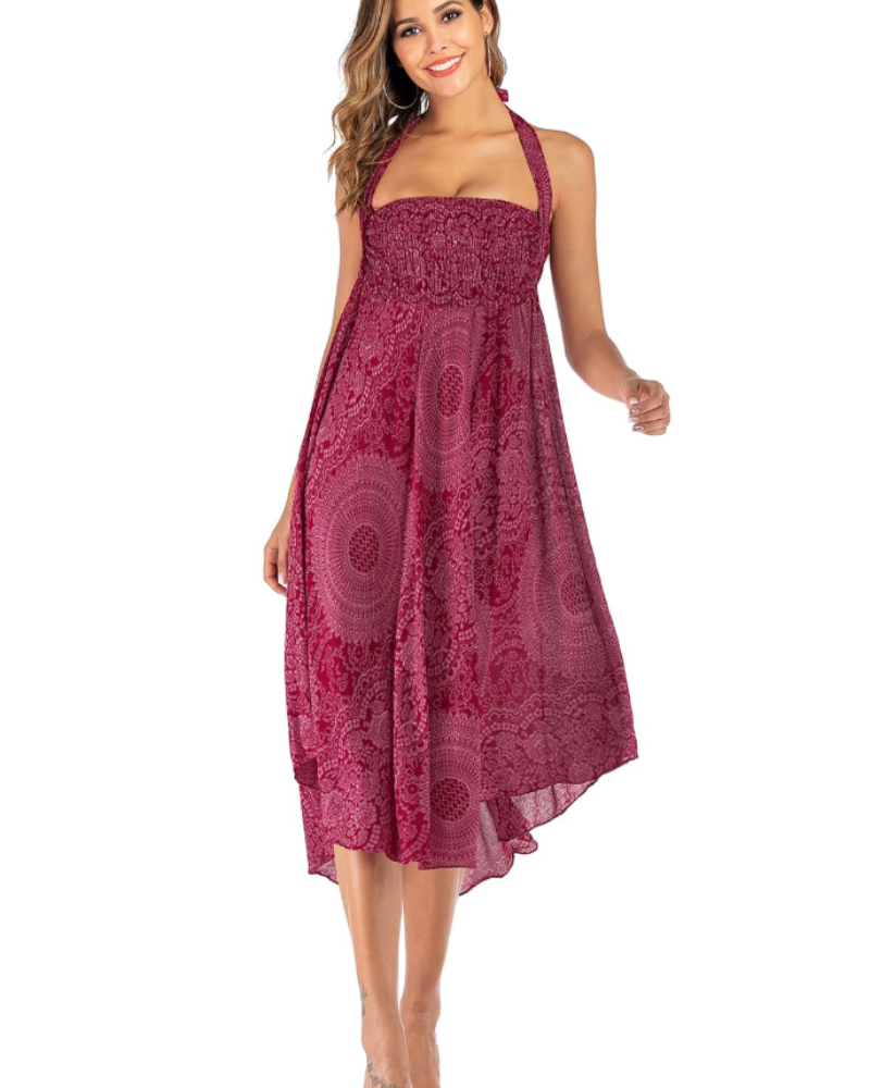 Sienna Women’s Boho Maxi Dress – 2-in-1 Halter A-Line Viscose Dress