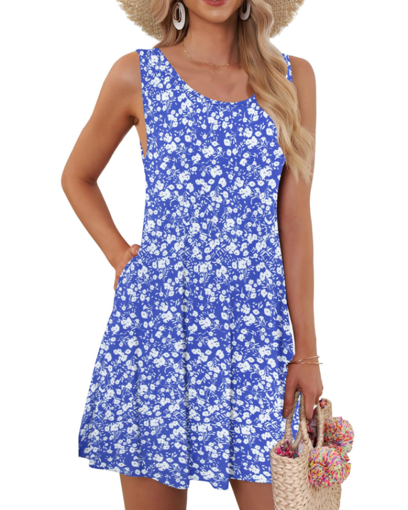 Avery Women’s Floral Tank Dress – Sleeveless Swing Dress with Pockets
