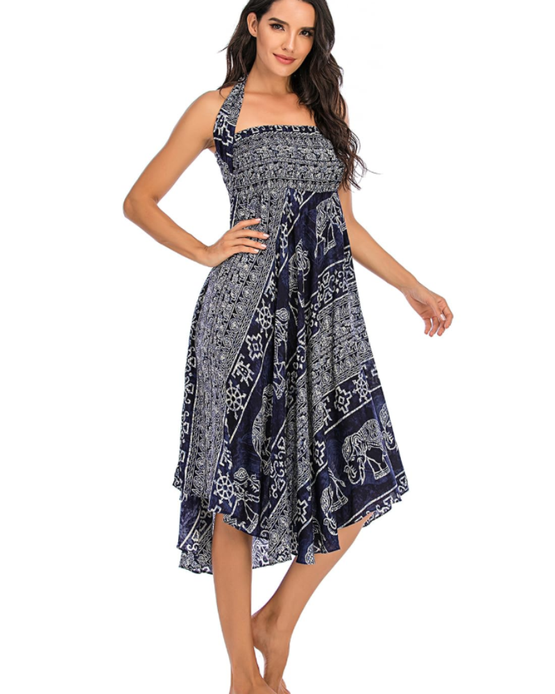 Sienna Women’s Boho Maxi Dress – 2-in-1 Halter A-Line Viscose Dress