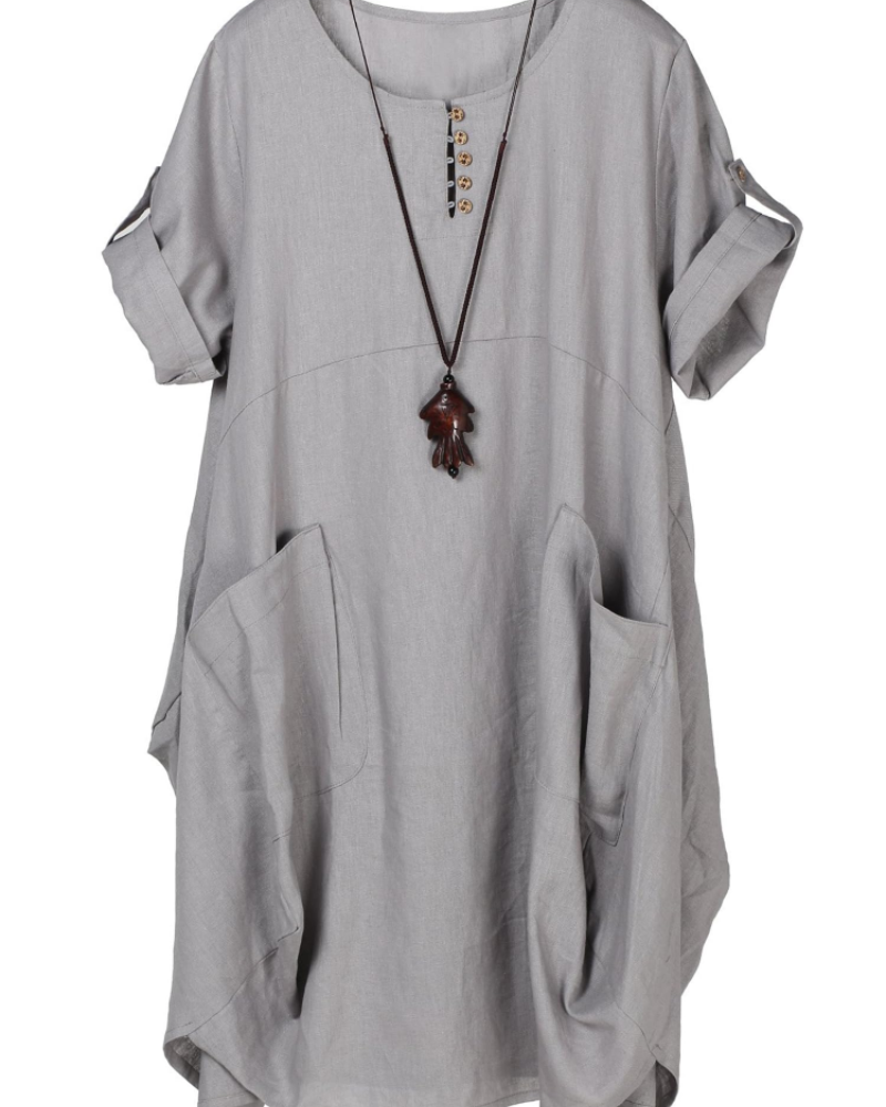 Daphne Women's T-Shirt Dress – Linen-Blend Tunic with Large Pockets