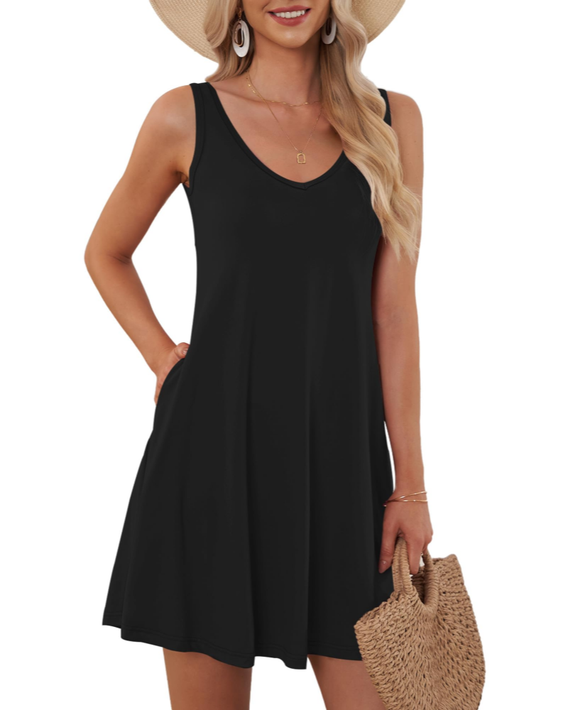 Grace Women’s V-Neck Tank Dress – A-Line Sleeveless Summer Dress with Pockets