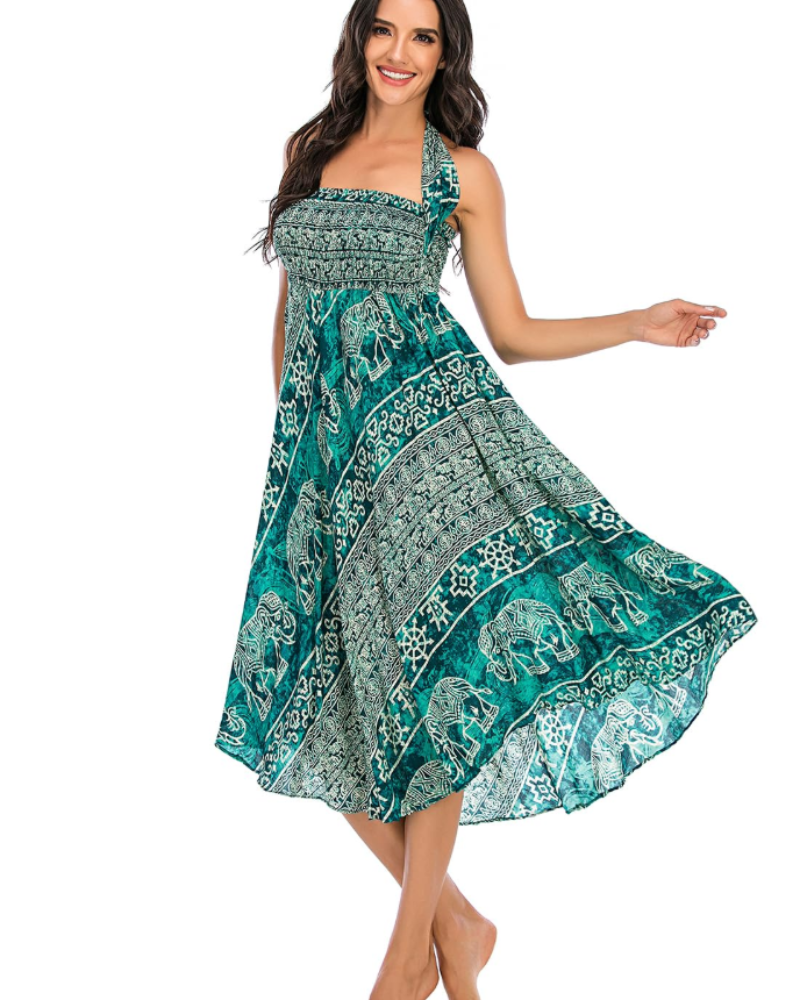 Sienna Women’s Boho Maxi Dress – 2-in-1 Halter A-Line Viscose Dress