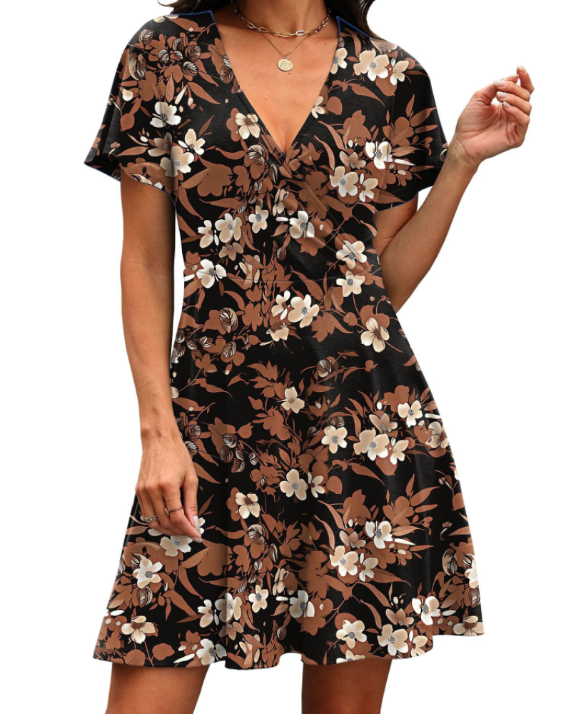 Isabelle Women’s Wrap V-Neck Dress – Ruffle Sleeve A-Line Summer Dress