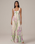 Audrey Women’s Floral Maxi Dress – Elegant Pleated Evening Dress with Flowy Fit