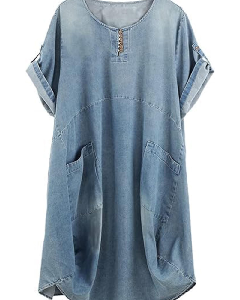 Daphne Women's T-Shirt Dress – Linen-Blend Tunic with Large Pockets