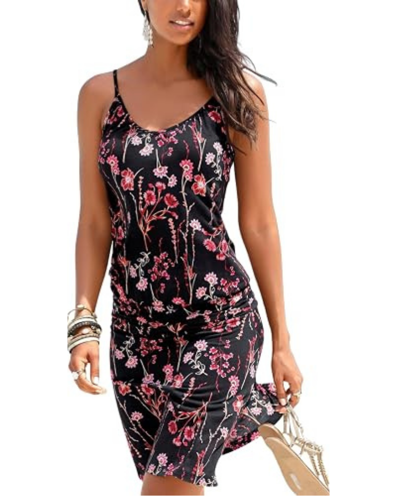 Bianca Women's Bohemian Beach Dress – Sleeveless Tunic Dress with Floral Wave Print