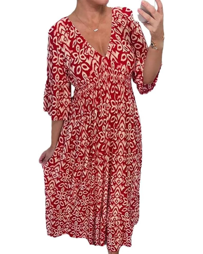Valerie Women’s Floral Dress – V-Neck Puff Sleeve High Waist Split Summer Dress