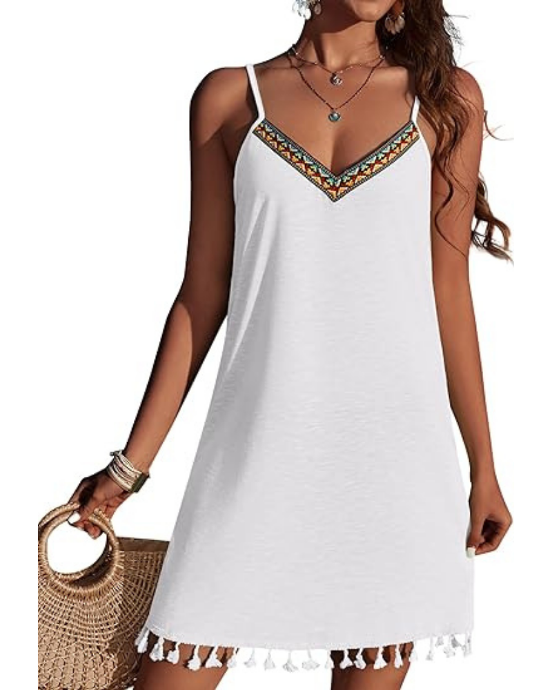 Ruby Women's Beach Cover-Up Dress – V-Neck Boho Dress with Adjustable Straps