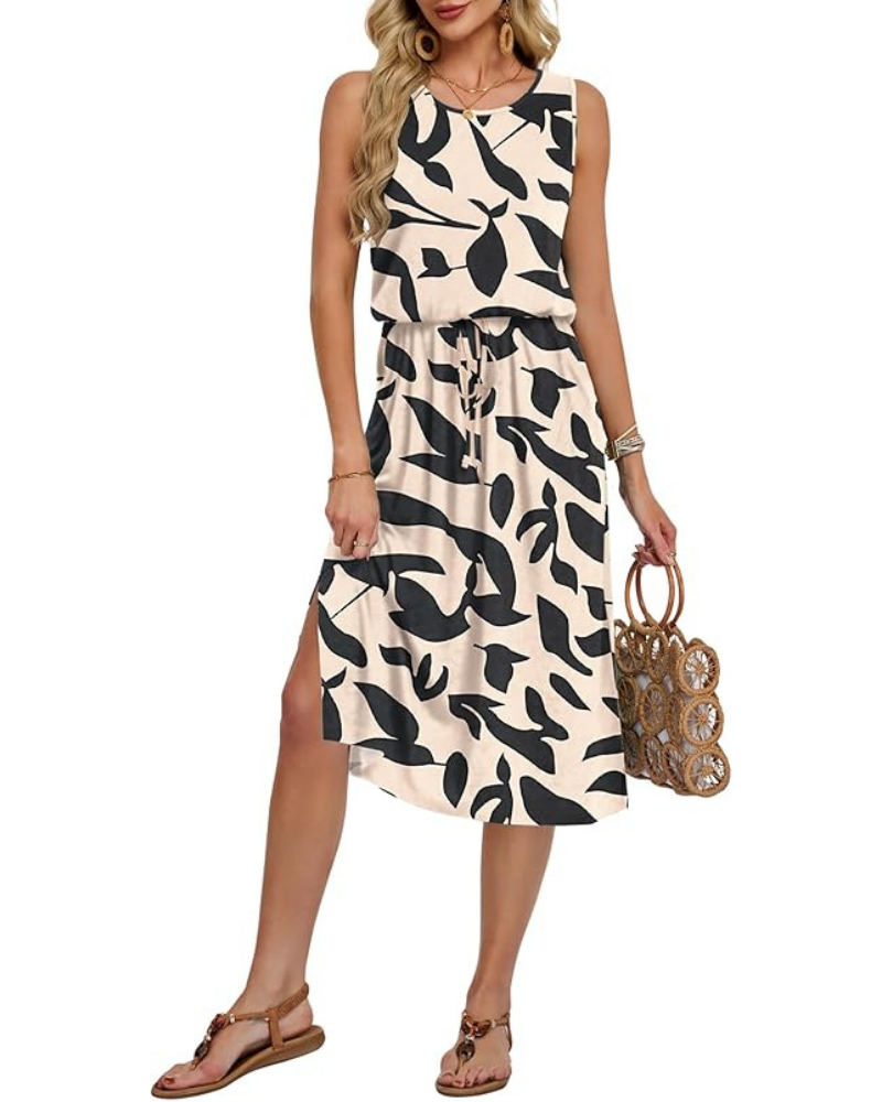 Natalie Women's Sleeveless Midi Dress – A-Line Summer Dress with Pockets