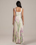 Audrey Women’s Floral Maxi Dress – Elegant Pleated Evening Dress with Flowy Fit