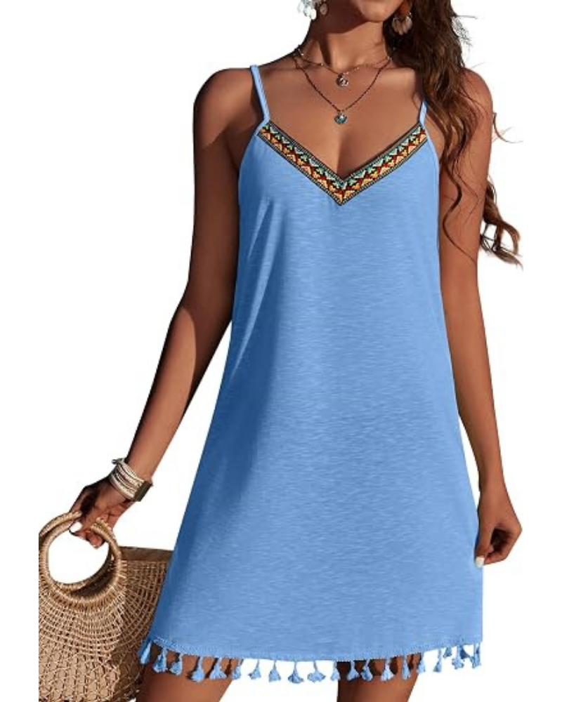 Ruby Women's Beach Cover-Up Dress – V-Neck Boho Dress with Adjustable Straps