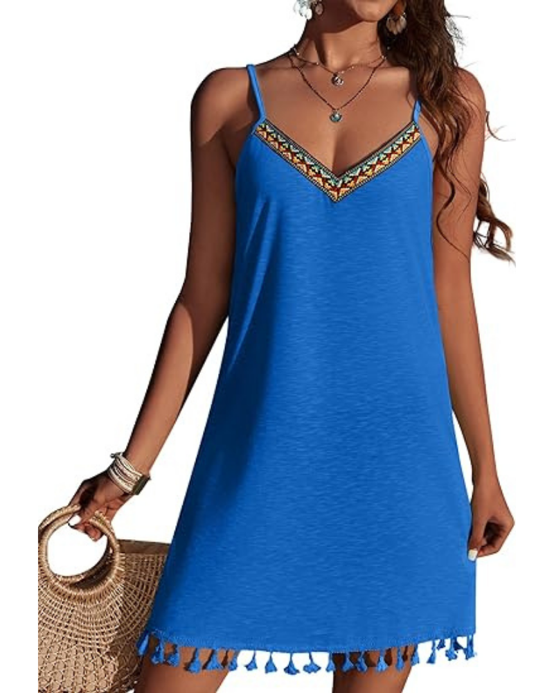 Ruby Women's Beach Cover-Up Dress – V-Neck Boho Dress with Adjustable Straps