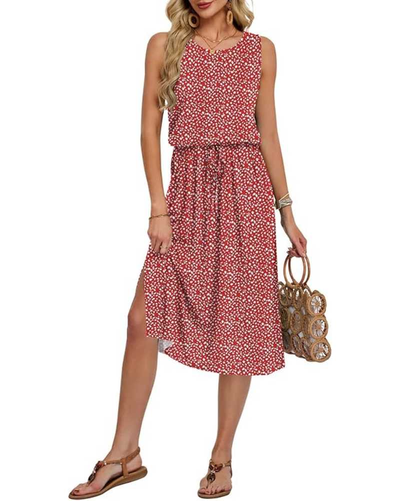 Natalie Women's Sleeveless Midi Dress – A-Line Summer Dress with Pockets